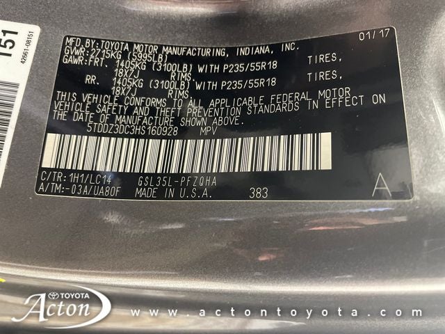 2017 Toyota SIENNA XLE 3.5L XLE 7 Passenger